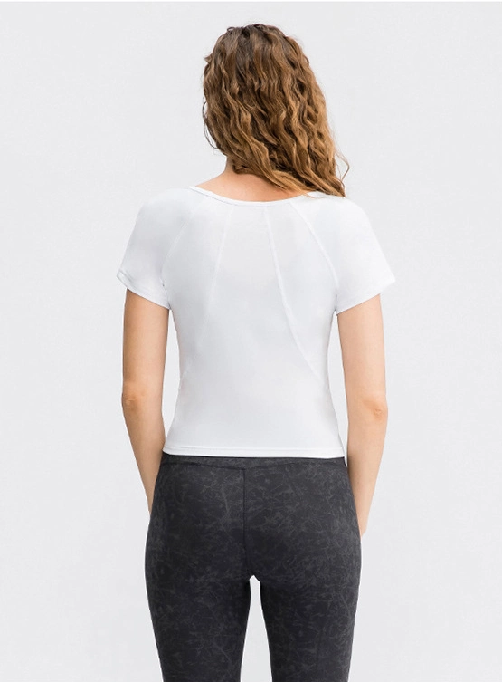 Wholesale High Quality White Plain Breathable Women′s Blouses & Shirts Yoga Top Sportswear