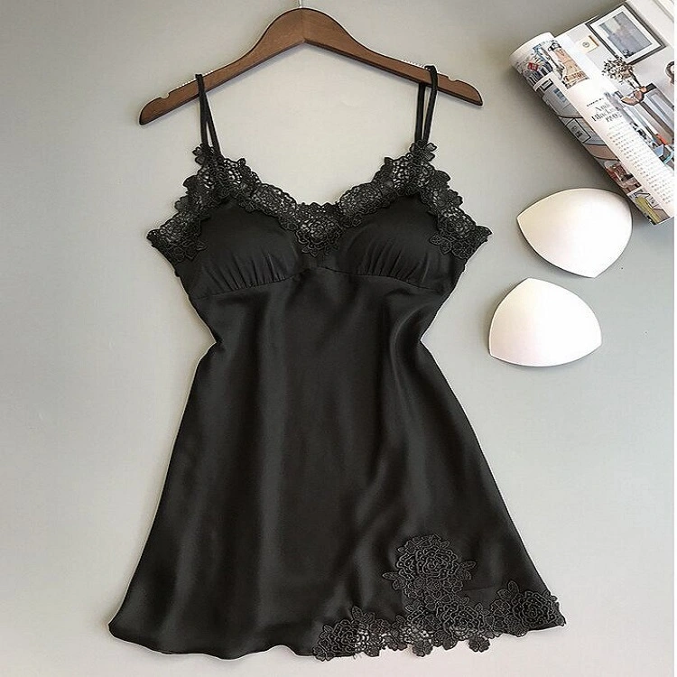 Summer Breathable Women Pajamas Lace Suspender Nightdress Sexy Lingerie V-Neck Backless Pajamas Solid Color Nightdress