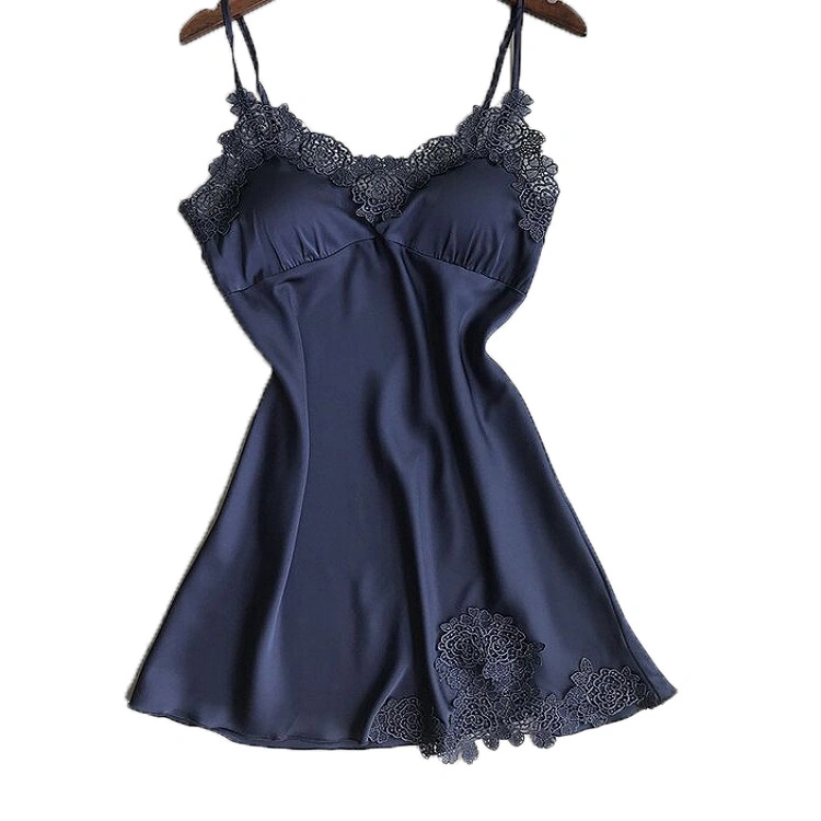 Summer Breathable Women Pajamas Lace Suspender Nightdress Sexy Lingerie V-Neck Backless Pajamas Solid Color Nightdress