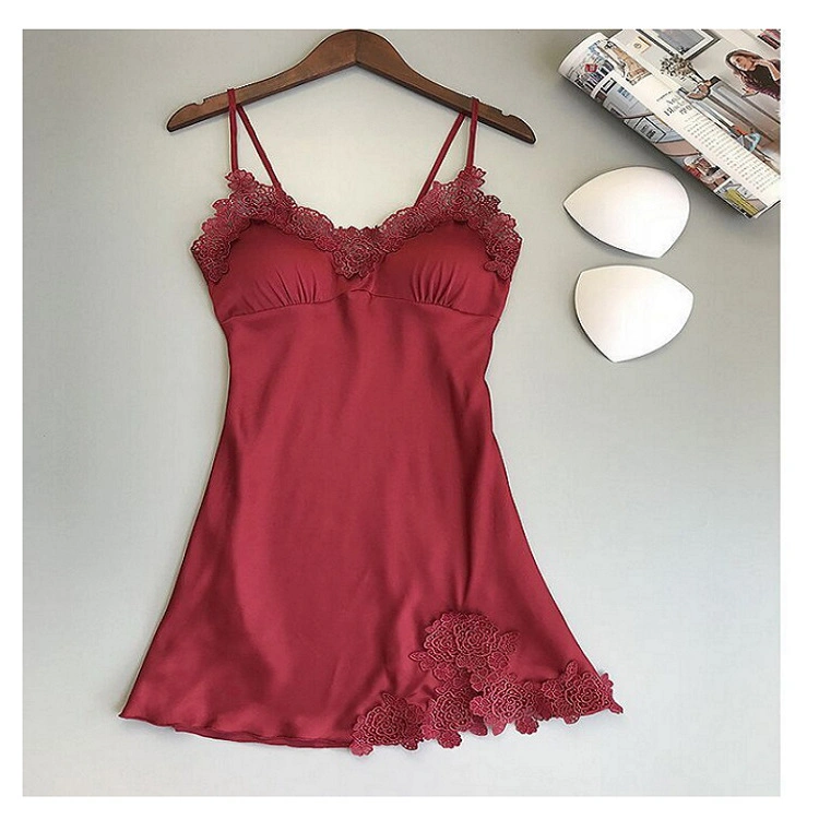 Summer Breathable Women Pajamas Lace Suspender Nightdress Sexy Lingerie V-Neck Backless Pajamas Solid Color Nightdress