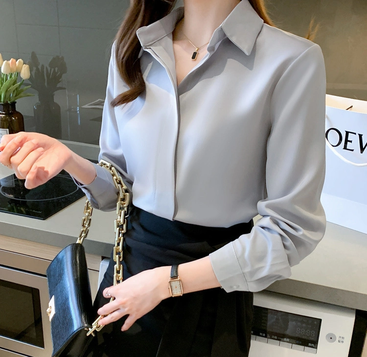 Silk Long Sleeve Office Ladies Satin Silk Shirt