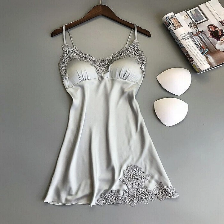 Summer Breathable Women Pajamas Lace Suspender Nightdress Sexy Lingerie V-Neck Backless Pajamas Solid Color Nightdress