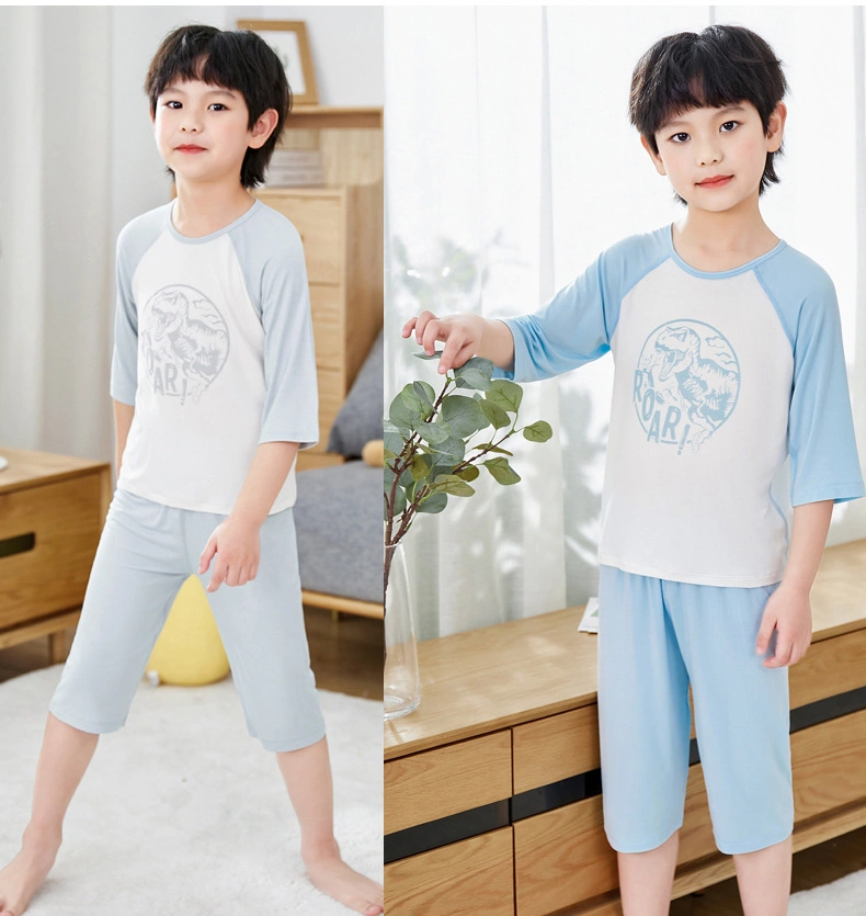 Pajamas Pyjamas Home Textile Clothing Clothes T-Shirt and Short Set Sleepwear for Kids Spring Summer Wholesale