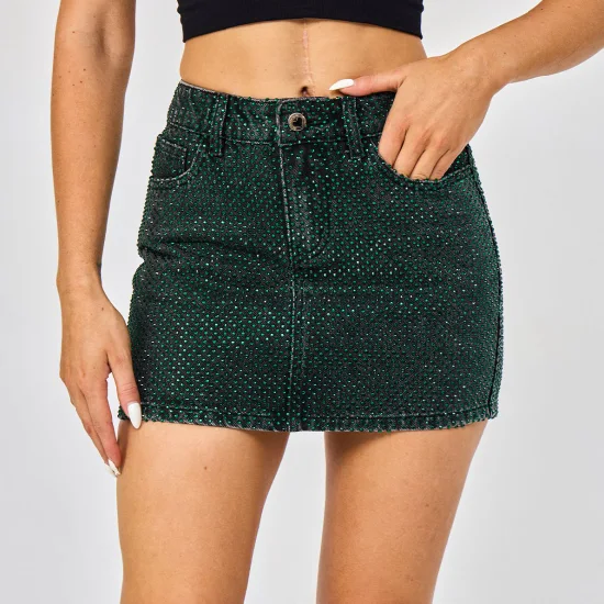 Сексуальные зеленые и черные женские короткие юбки с пятью карманами и стразами с кисточками на заказ