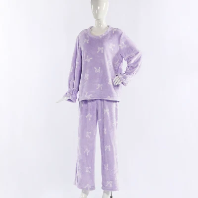Модный милый коралловый флис, мягкий толстый зимний праздничный костюм, женская одежда для сна, женский пижамный комплект