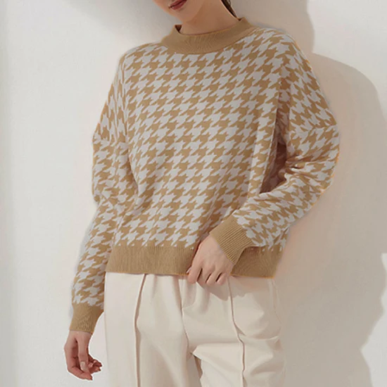 Осенне-зимний новый стильный свитер с пышными рукавами, короткий женский пуловер, клетчатое платье из гикори